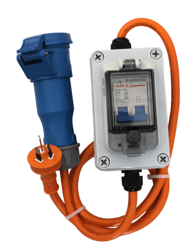 Southern Alps Caravan Supply Adaptor with 230V plug and waterproof design for safe caravan use.