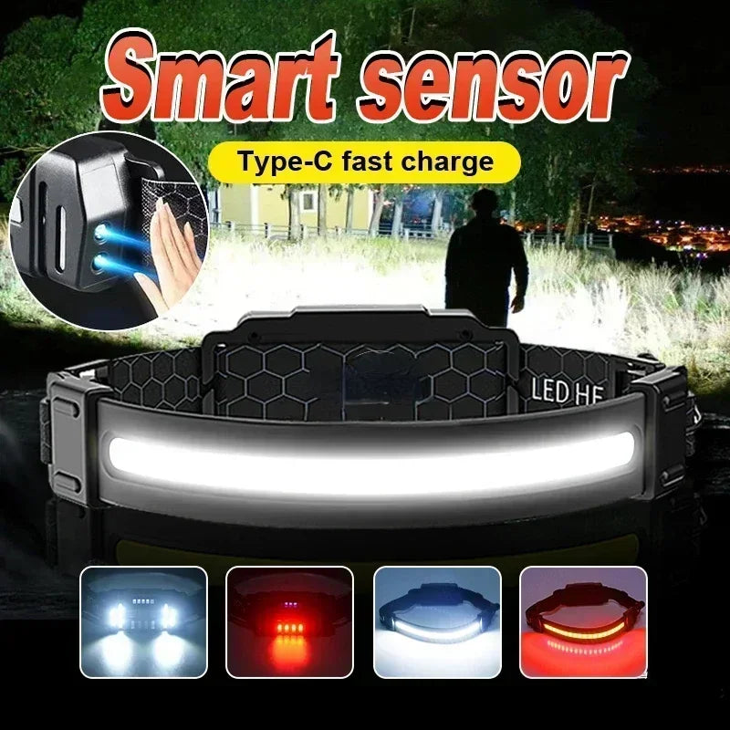 High Power LED Headlamp 7 Mode COB Sensor Headlight Head Torch Flashlight Head Lamp By 18650 Battery For Camping Fishing Hunting - Action Outdoors Kiwi