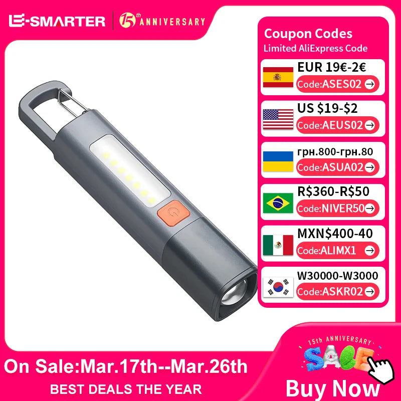 Strong Lighting ABS Flashlamp USB Charging Portable Outdoor Small Flashlight Camping Hanging Lamp Telescopic Focus COB Side Lamp - Action Outdoors Kiwi