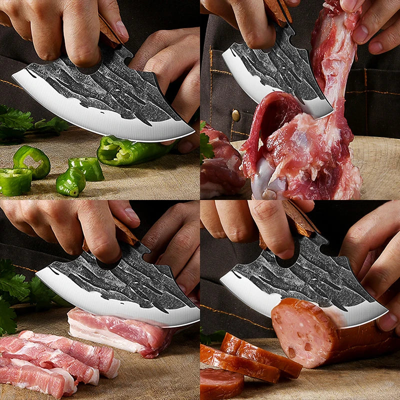 Forged Meat Cleaver Kitchen Chef Knife Fishing Boning Fruit Cutting Knife BBQ Butcher Portable Utility Viking Knife Can Opener - Action Outdoors Kiwi