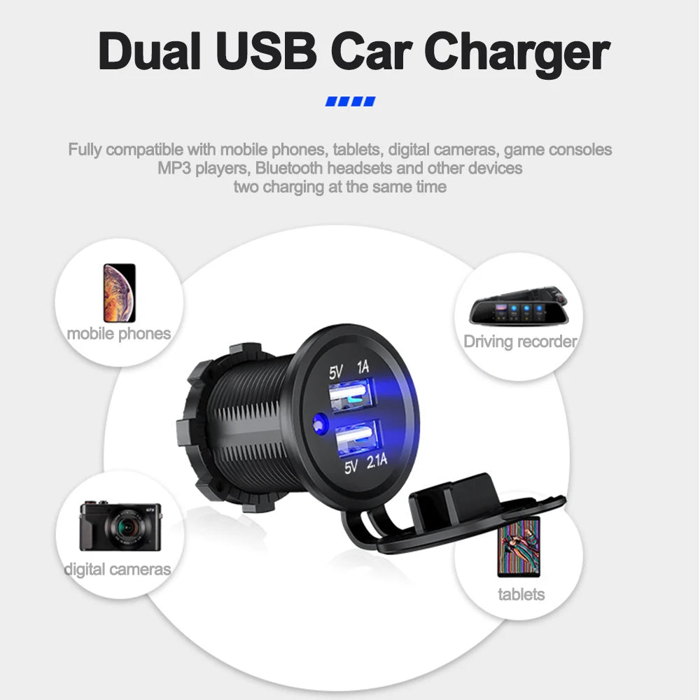 3.1 A Dual USB 2 Ports 12V-24V Universal Car Cigarette Charger Socket Power Adapter Outlet with Blue Light for Car Boat Marine - Action Outdoors Kiwi