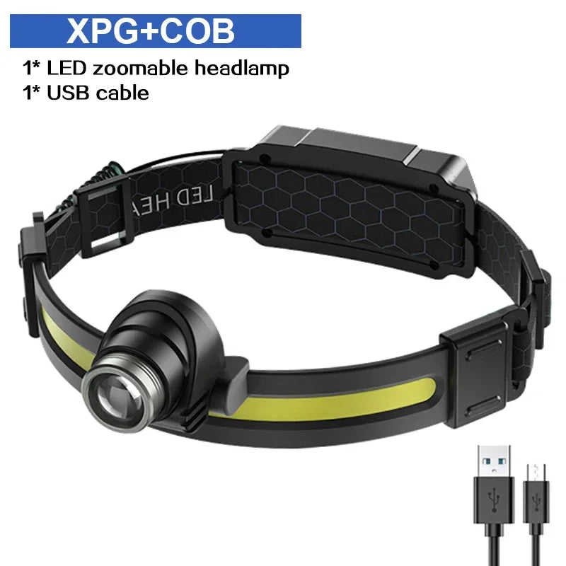 High Power LED Headlamp 7 Mode COB Sensor Headlight Head Torch Flashlight Head Lamp By 18650 Battery For Camping Fishing Hunting - Action Outdoors Kiwi