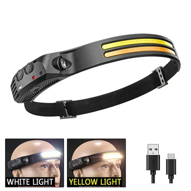 COB LED Headlamp Induction Head Lamp Built-in Battery USB Rechargeable Head Flashlight Outdoor Camping Fishing Sensor Headlight - Action Outdoors Kiwi