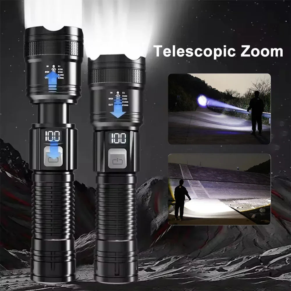 High Strong Power Led Flashlights Tactical Flash Light Torch Ultra Bright Lamp USB Charging Camping Fishing Defensa Zoom Lantern - Action Outdoors Kiwi