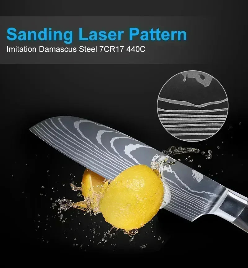 Laser Damascus Kitchen Knife Cleaver Meat Fruit Bread Knife Barbecue Boning Knife Cut Chicken Convenient Scissors Kitchen Knives - Action Outdoors Kiwi