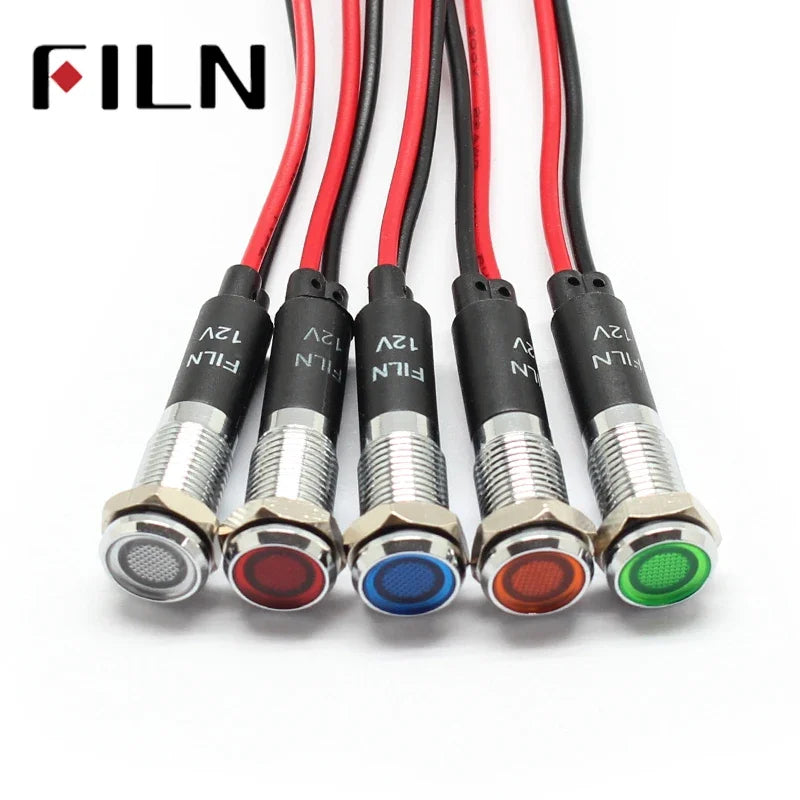 8mm 12V 24V 110V 220V Metal LED Pilot Panel Dash Signal Indicator Warning light 20cm cable Chrome Finish Car Boat Marine - Action Outdoors Kiwi