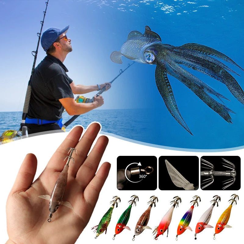 Luminous Squid Jig Artificial Bait Squid Fishing Lures Cuttlefish Webfoot Octopus Noctilucent Wood Shrimp Sea Fishing Lure