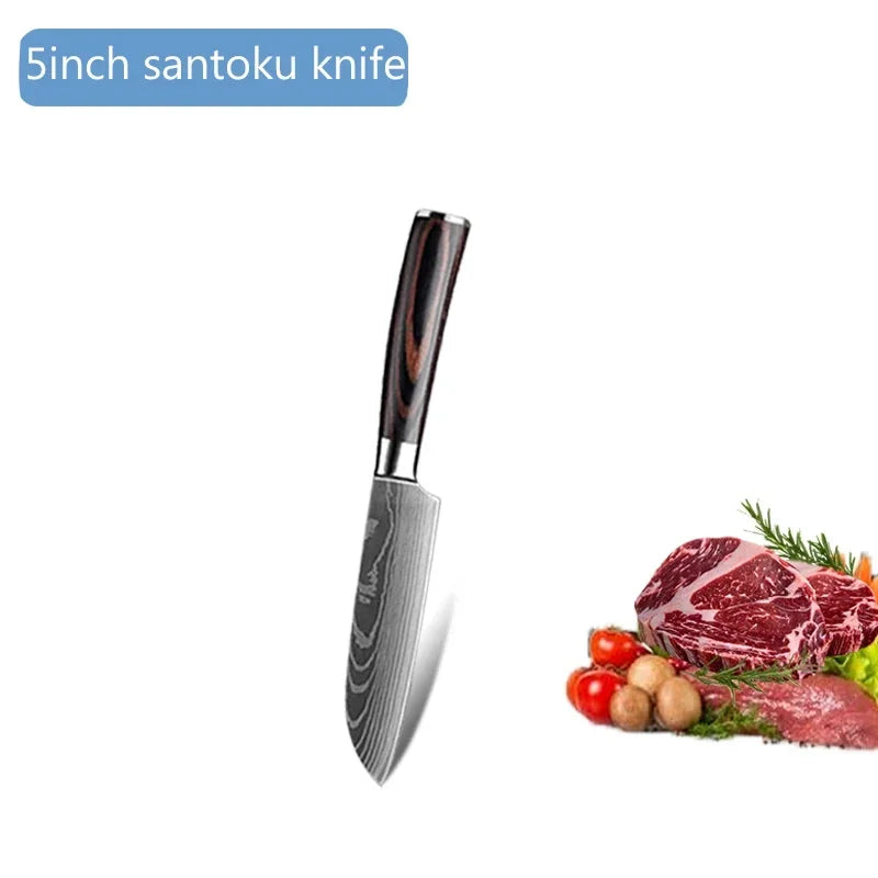 Damascus Kitchen Knives with Titanium Cutting Board Japanese Santoku Cleaver Stainless Steel Boning Knife Portable Meat Chopping - Action Outdoors Kiwi