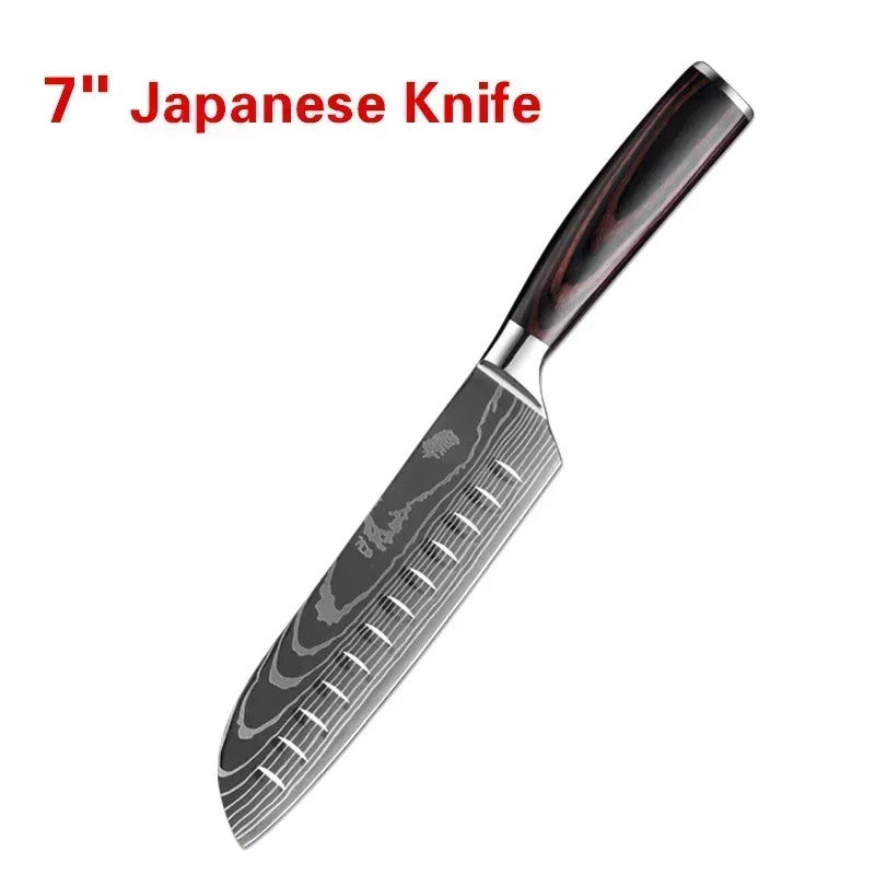 Laser Damascus Kitchen Knife Cleaver Meat Fruit Bread Knife Barbecue Boning Knife Cut Chicken Convenient Scissors Kitchen Knives - Action Outdoors Kiwi