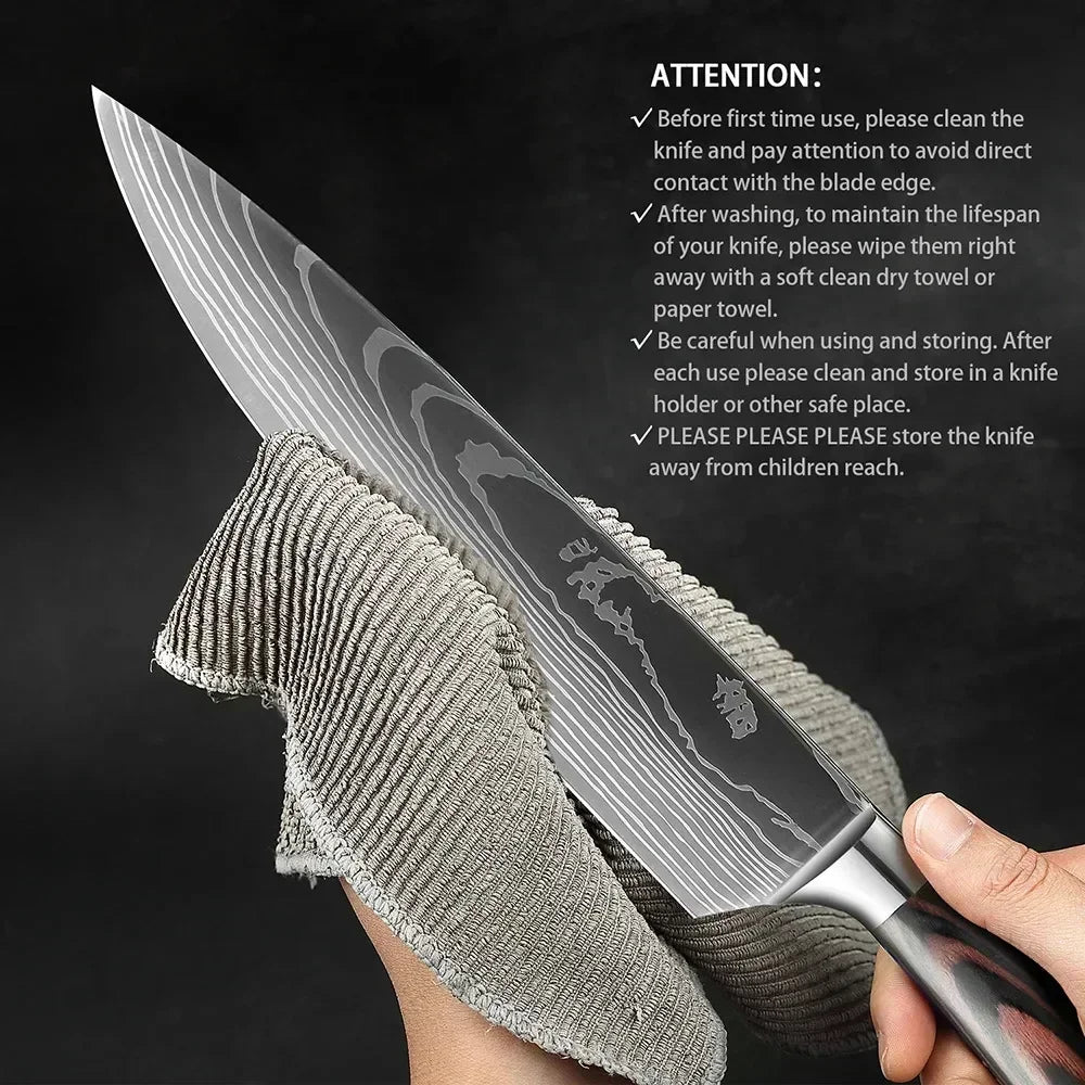 Laser Damascus Kitchen Knife Cleaver Meat Fruit Bread Knife Barbecue Boning Knife Cut Chicken Convenient Scissors Kitchen Knives - Action Outdoors Kiwi
