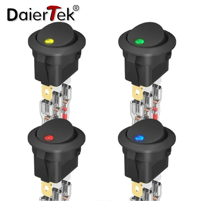 DaierTek 4PCS 12V 3 Pin Round Rocker ON/Off LED Light Toggle Switch SPST With Wires for Car Truck Marine Boat Car Accessories - Action Outdoors Kiwi