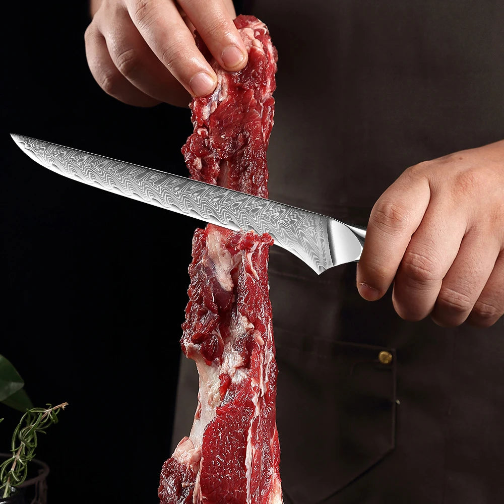 Chef Boning (Fillet) Knife 6 inch Best Damascus Japanese VG10 Steel 67 Layer Razor Sharp Utility Knife Awesome Edge Retention - Action Outdoors Kiwi