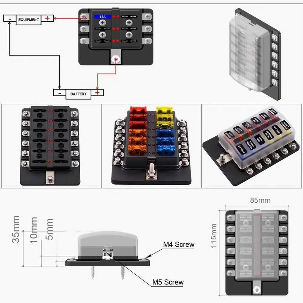 Universal 12Ways Car Blade Holder Fuse Box With LED Indicator Light 12V 32V Screw Binding Post Fuse For Car Boat Marine - Action Outdoors Kiwi