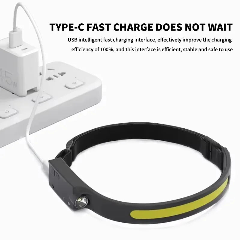 230°Bright Beam Headlamp LED Sensor Head lamp Built-in Battery USB Rechargeable Head Flashlight Outdoor Camping Fishing Headligh - Action Outdoors Kiwi