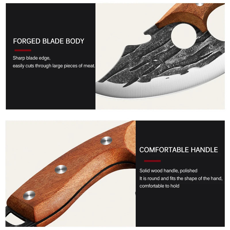 Forged Meat Cleaver Kitchen Chef Knife Fishing Boning Fruit Cutting Knife BBQ Butcher Portable Utility Viking Knife Can Opener - Action Outdoors Kiwi