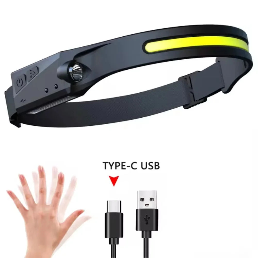 230°Bright Beam Headlamp LED Sensor Head lamp Built-in Battery USB Rechargeable Head Flashlight Outdoor Camping Fishing Headligh - Action Outdoors Kiwi