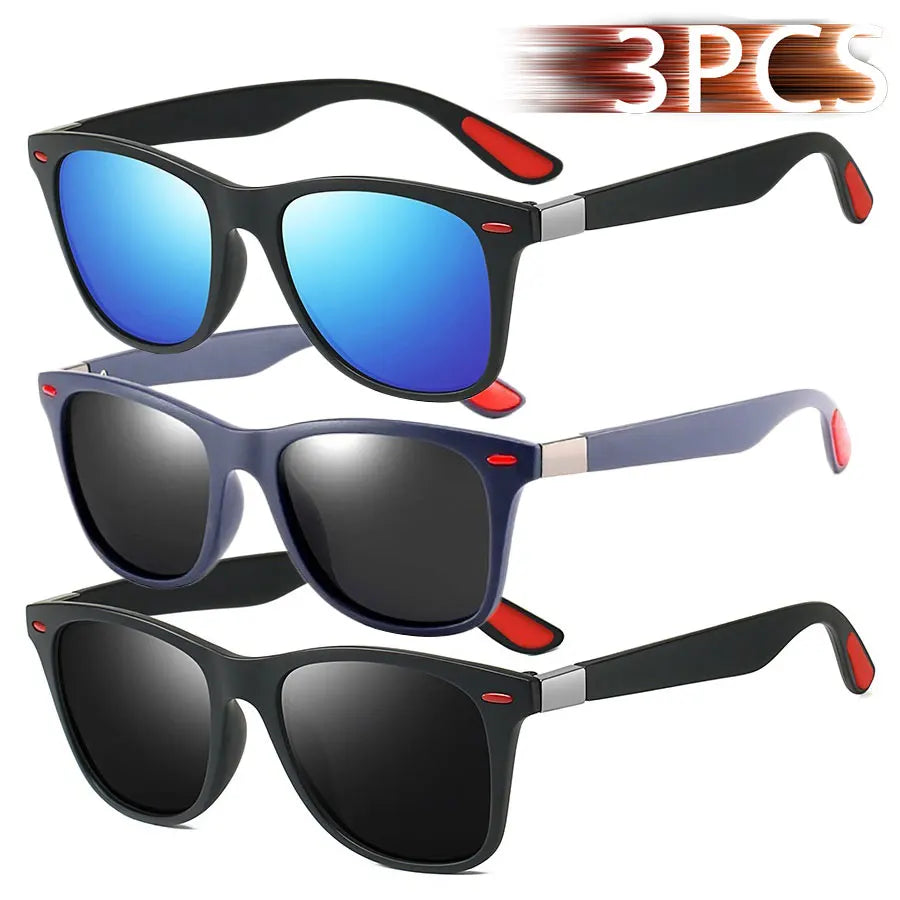 3 Pieces Fashion Unisex Vintage Square Sunglasses For Men Women Driving Fishing Luxury Brand Designer Sun Glasses UV400 Eyewear - Action Outdoors Kiwi