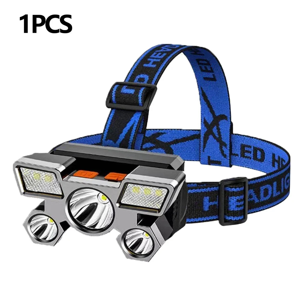 Outdoor High brightness 5LED Headset flashlight Outdoor household portable USB rechargeable Fishing miner lamp Strong headlight - Action Outdoors Kiwi