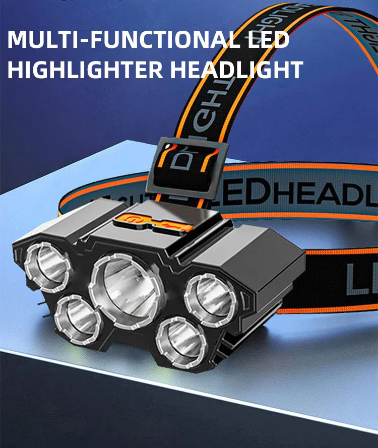 5 LED Headlamp Rechargeable with Built in 18650 Battery Strong Light Headlight Camping Adventure Fishing Head Light Flashlight - Action Outdoors Kiwi