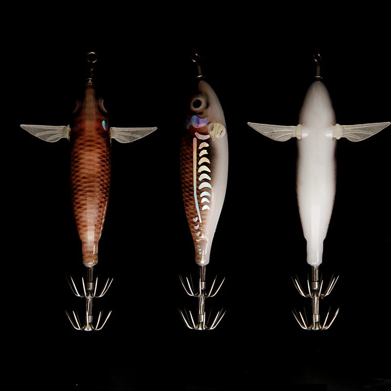 Luminous Squid Jig Artificial Bait Squid Fishing Lures Cuttlefish Webfoot Octopus Noctilucent Wood Shrimp Sea Fishing Lure