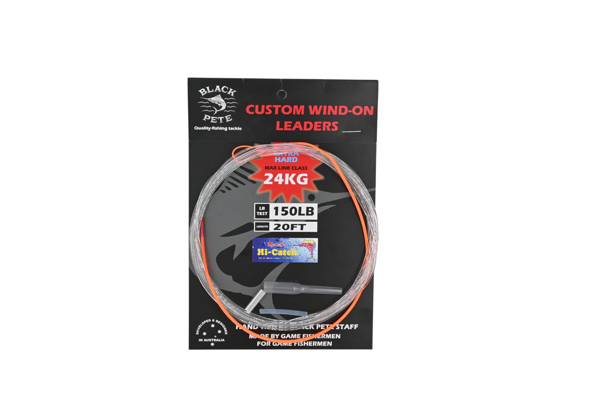 Momoi Wind on Leader Monofilament 20 Foot packaging with details about strength and length for serious fishing.