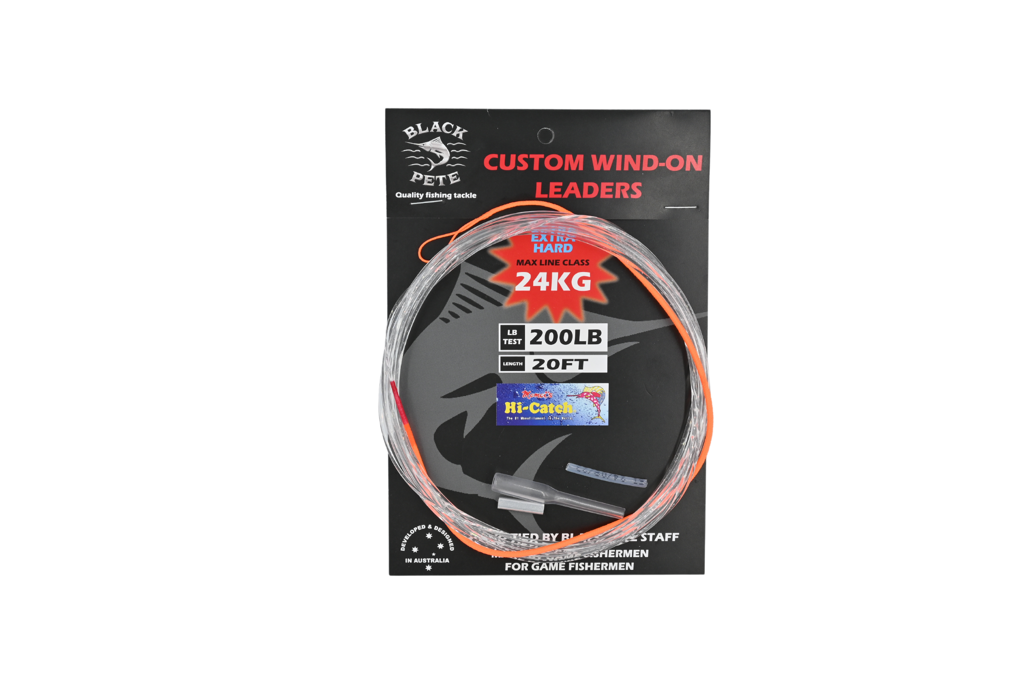 Momoi Wind on Leader Monofilament 20 Foot by Black Pete Custom Tackle with 200LB strength and extra hard design.