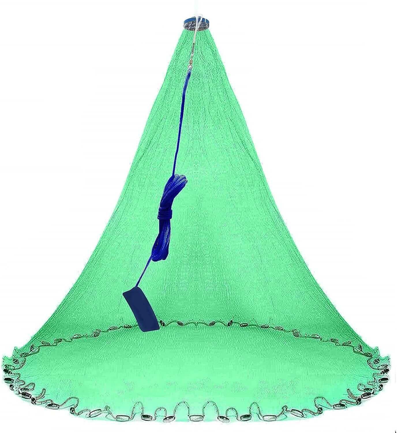 8FT USA-style cast net 1 inch / 25mm in green, professional drawstring mesh net for bait fishing.