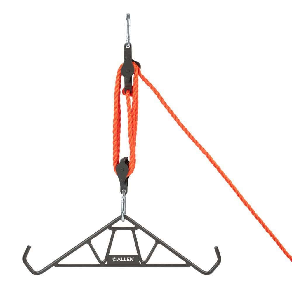 Allen Gambrel And Hoist Heavy Duty, featuring a heavy-duty steel design and three-wheel, two-pulley system for 1200 lbs capacity.