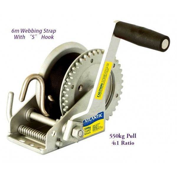 Atlantic Manual Trailer Winch Winch - Small Trailer c/w Web-Strap 550kg 4:1