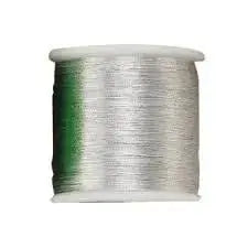 Binding Thread 400 Yds Silver on a spool, ideal for repairing rod guides while fishing.