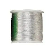Binding Thread 400 Yds Silver on a spool, ideal for repairing rod guides while fishing.