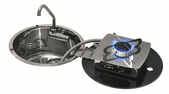 CAN Gas & Electric RV Cookers - Ovens CAN Round Foldable Single Gas Hob with Sink