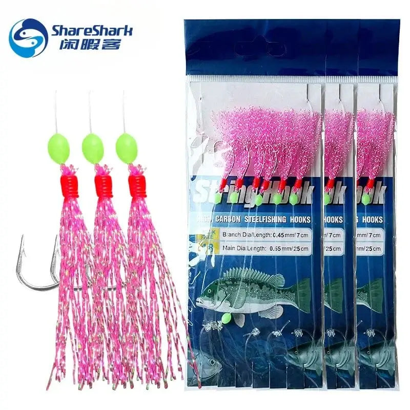 6 hooks Saltwater Sabiki Rigs 6 String Hooks Flasher Mackerel Feather Fishing Bait Rigs Sea Fishing Lures Mackerel - Action Outdoors Kiwi