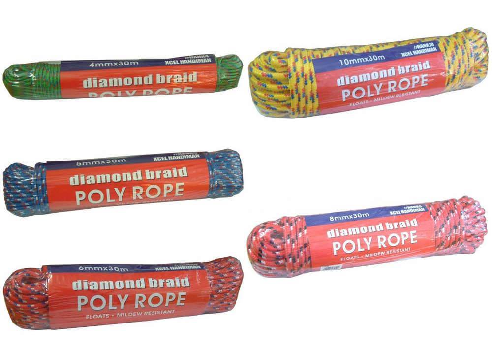 CE Lawford Braided Polypropylene Rope Diamond Braid Rope 4mm 5mm 6mm 8mm 10mm x 30 M