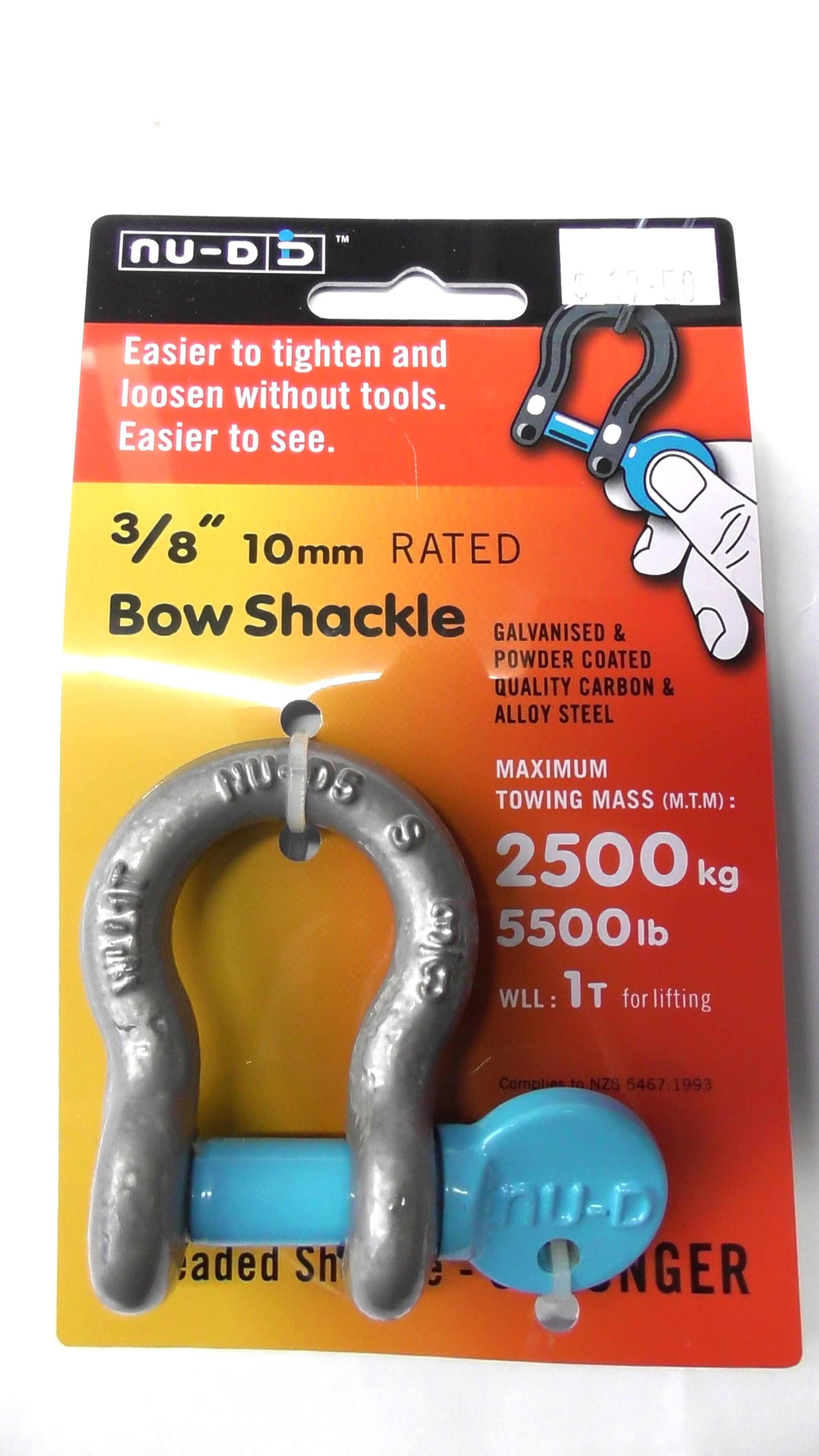 CE Lawford Galv Boat & Trailer Shackles NU-D Bow Shackle Easy Tighten/Loosen Galvanised Tested WLL 1000Kg 10mm