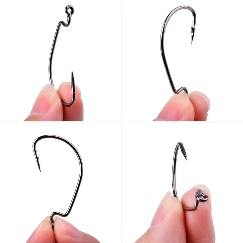 China Action Fishing Nets 10pcs/ Box Fishing hook Offset 8# - 5/0# crank hook for soft worm bait fishhook crankbait fishing tackle accessories pesca hooks