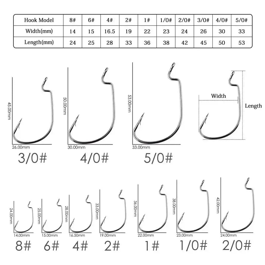 China Action Fishing Nets 10pcs/ Box Fishing hook Offset 8# - 5/0# crank hook for soft worm bait fishhook crankbait fishing tackle accessories pesca hooks