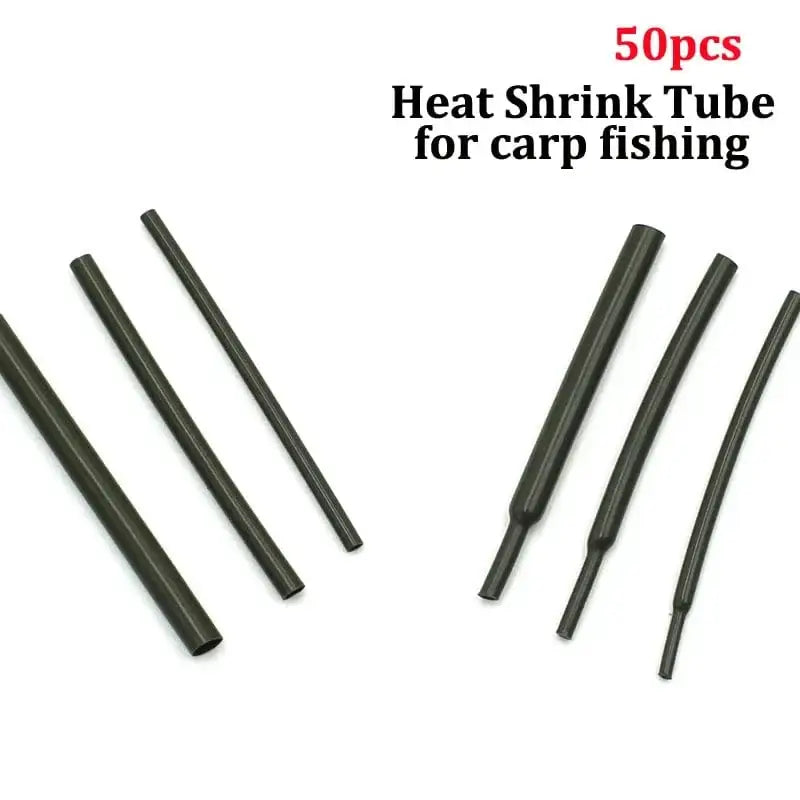 China Action Fishing Nets 50PCS Carp Fishing Accessories Fishing Hook Line Sleeves Heat Shrink Tubes For Carp Ronnie Spinner Rigs Fishing Tackle Equipment