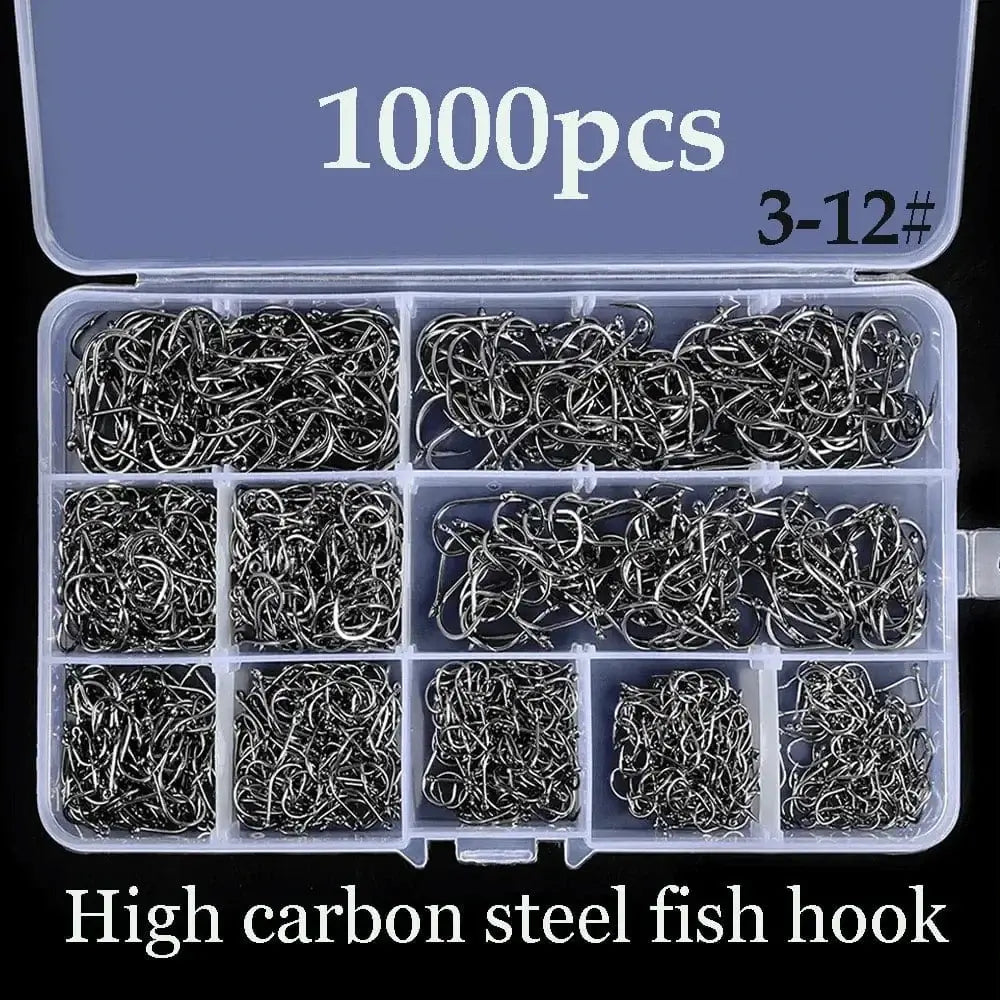 China Action Fishing Nets Fishing Hooks 100-1000 Pieces of Fish Hook Box Set Saltwater Fresh Water High Carbon Steel Fish Hook Accessories Fishing Gear