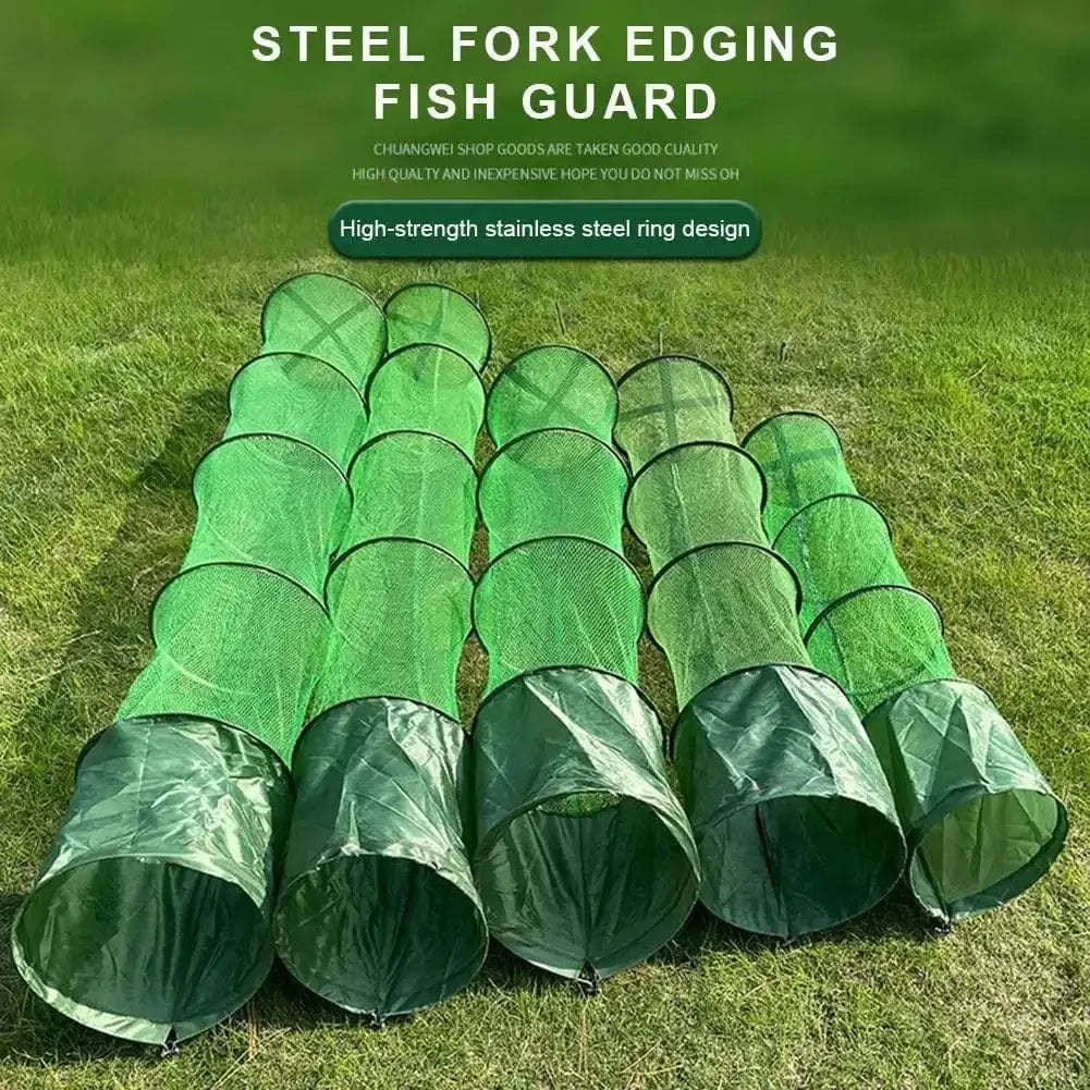 China Action Fishing Nets Portable Nylon Mesh Net Fish Storage Fishing Accessories Steel Ring Folding Fish Cage Fishing Trap Net Fish Basket Tackle