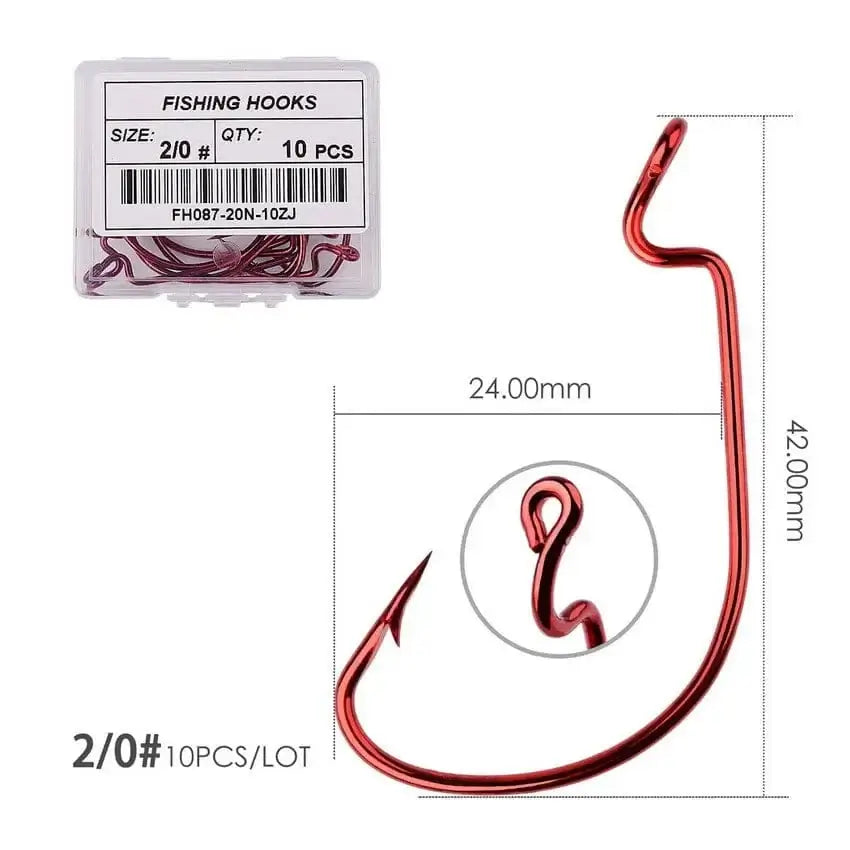 China Action Fishing Nets Size 2 0 - red 10pcs/ Box Fishing hook Offset 8# - 5/0# crank hook for soft worm bait fishhook crankbait fishing tackle accessories pesca hooks