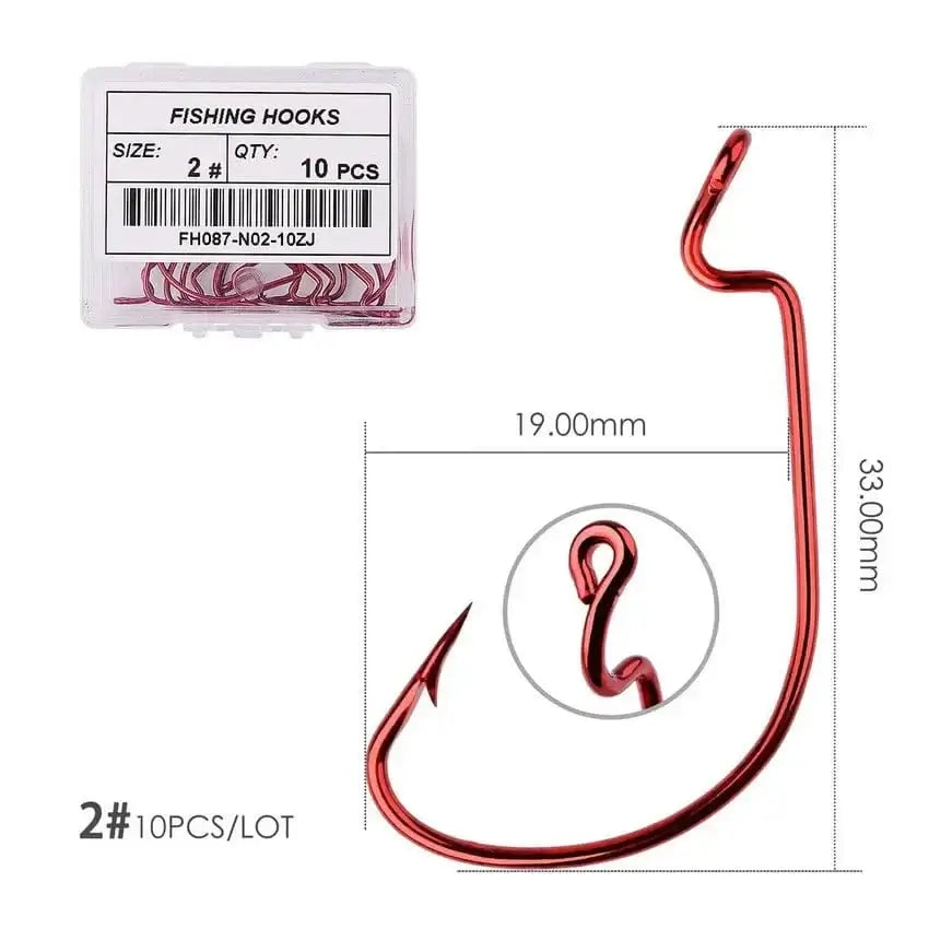China Action Fishing Nets Size 2 - red 10pcs/ Box Fishing hook Offset 8# - 5/0# crank hook for soft worm bait fishhook crankbait fishing tackle accessories pesca hooks