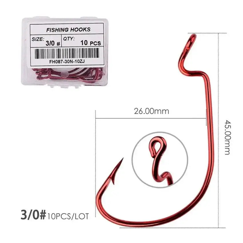 China Action Fishing Nets Size 3 0 - red 10pcs/ Box Fishing hook Offset 8# - 5/0# crank hook for soft worm bait fishhook crankbait fishing tackle accessories pesca hooks