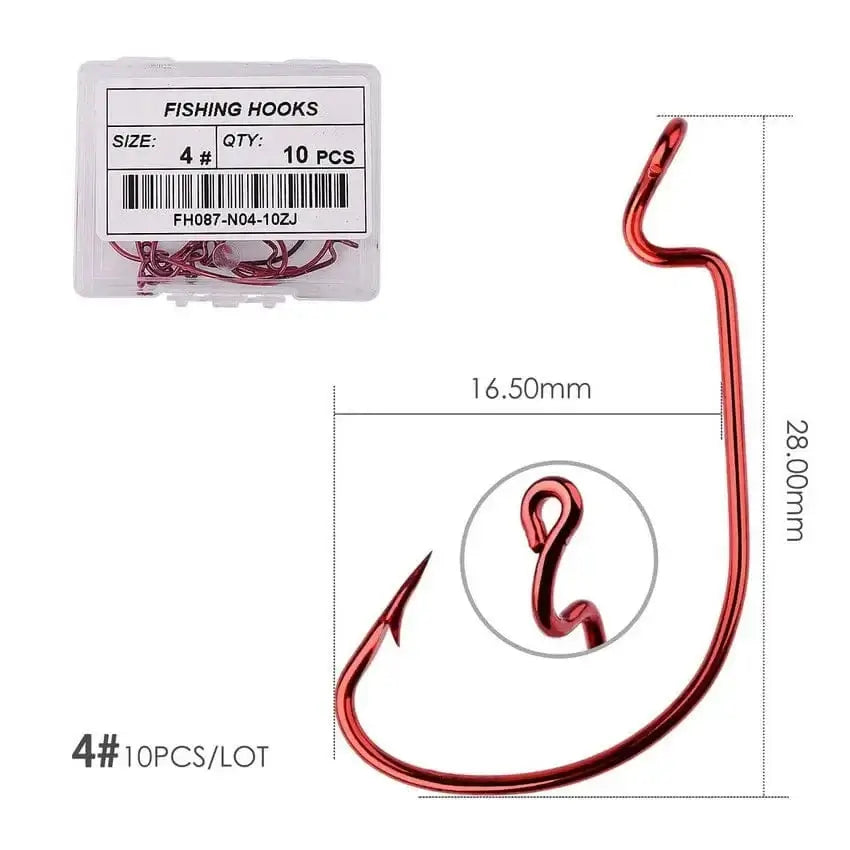 China Action Fishing Nets Size 4 - red 10pcs/ Box Fishing hook Offset 8# - 5/0# crank hook for soft worm bait fishhook crankbait fishing tackle accessories pesca hooks