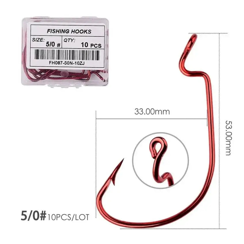China Action Fishing Nets Size 5 0 - red 10pcs/ Box Fishing hook Offset 8# - 5/0# crank hook for soft worm bait fishhook crankbait fishing tackle accessories pesca hooks
