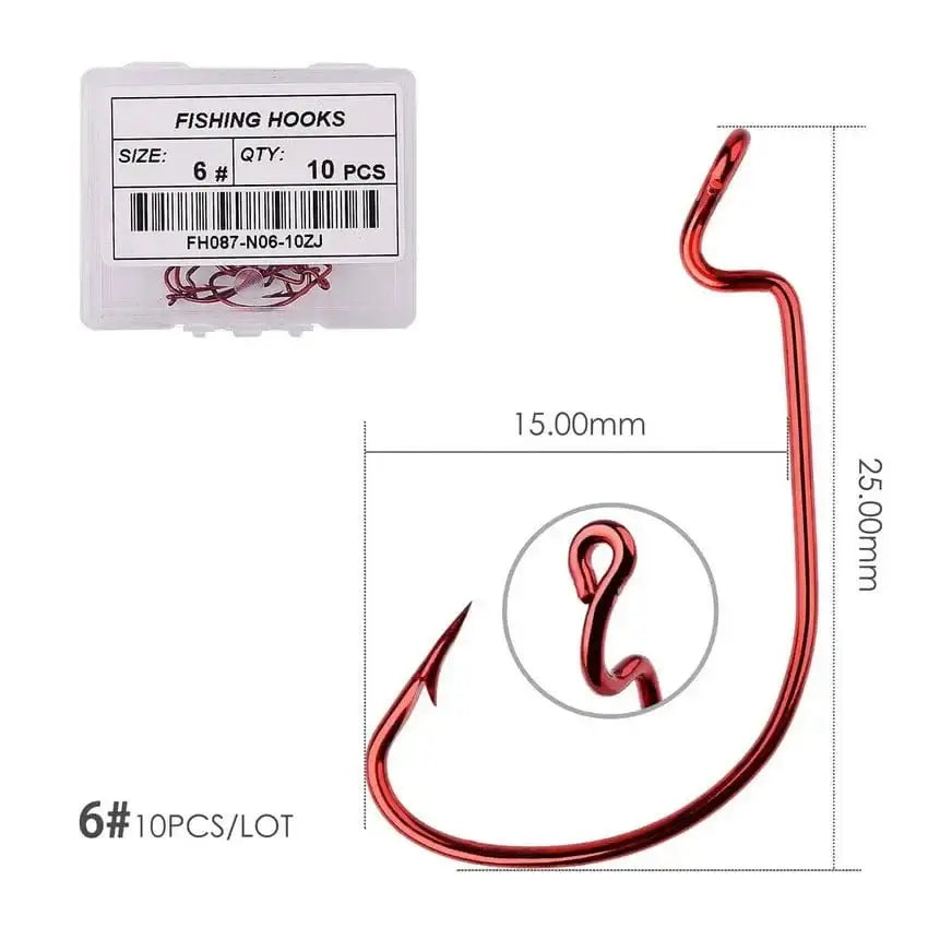 China Action Fishing Nets Size 6 - red 10pcs/ Box Fishing hook Offset 8# - 5/0# crank hook for soft worm bait fishhook crankbait fishing tackle accessories pesca hooks