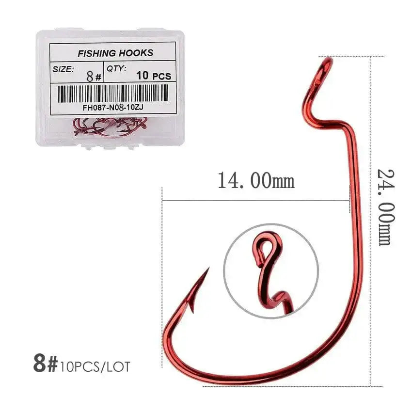 China Action Fishing Nets Size 8 - red 10pcs/ Box Fishing hook Offset 8# - 5/0# crank hook for soft worm bait fishhook crankbait fishing tackle accessories pesca hooks