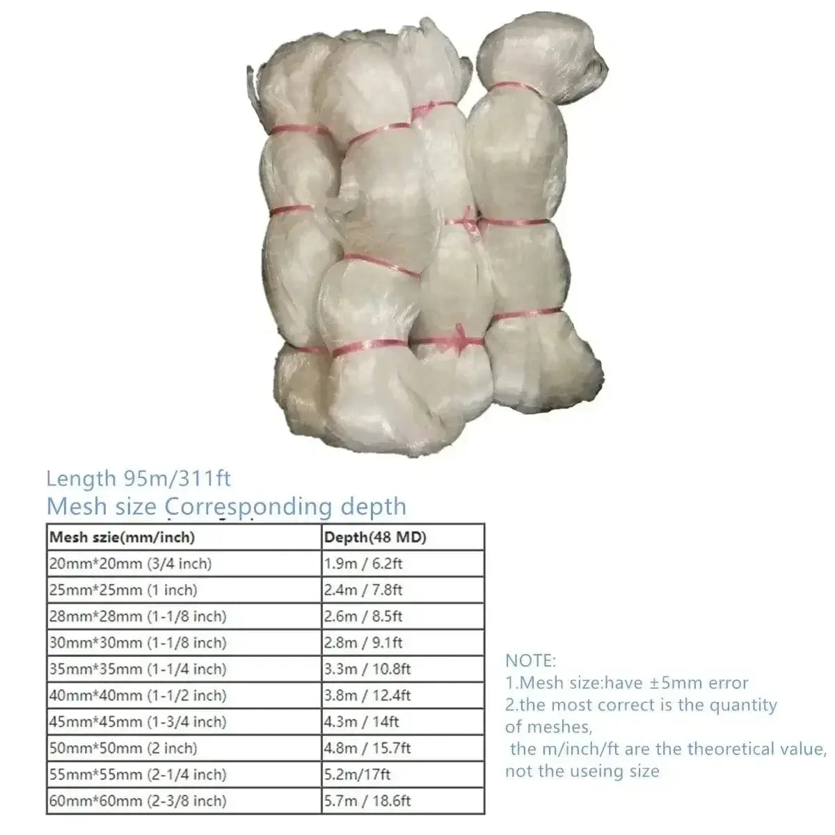 China China 0.18MM-0.4MM Line Semi-Finished Product Fishing Net Depth 48md Network Length 95m Nylon Monofilament Mesh Cloth Trap for Fish