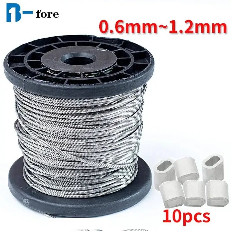 China China 0.8mm 100M 50/100M 0.6mm-1.2mm diameter 7X7 Structur 304 stainless steel wire rope alambre cable softer fishing lifting cable e