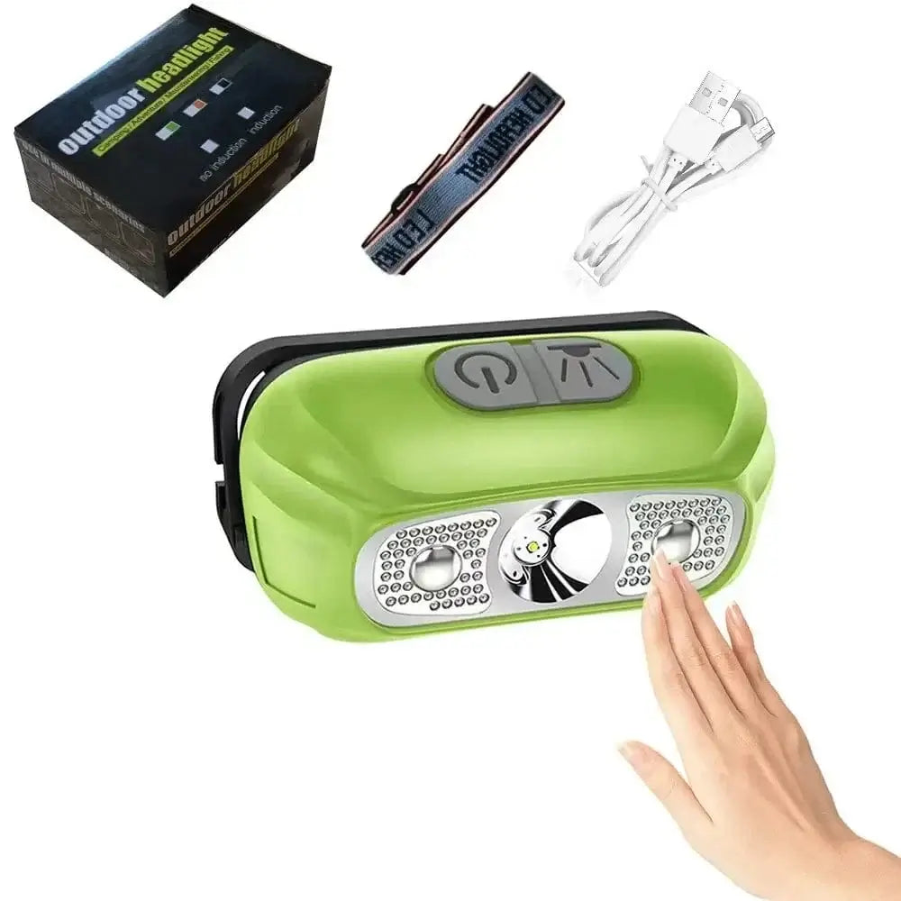 China China 0158 Green Mini Rechargeable Powerful Sensor Headlamp Fishing Camping USB Head Flashlight COB LED Head Light Torch Headlights Front Lantern